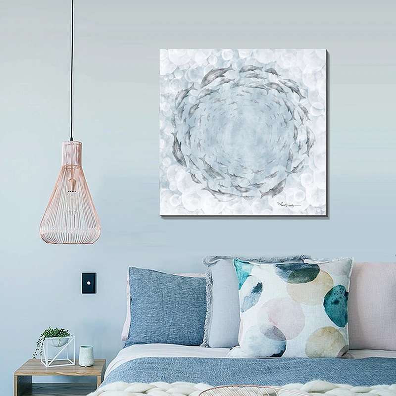 Home decor Wall art OEM contemporary Abstract Blue Circle canvas wall prints art