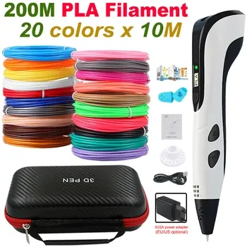 Jumon 3D Pen for Children with LED Screen 200M PLA and Power Adapter and Storage Box 3D Printing Pen