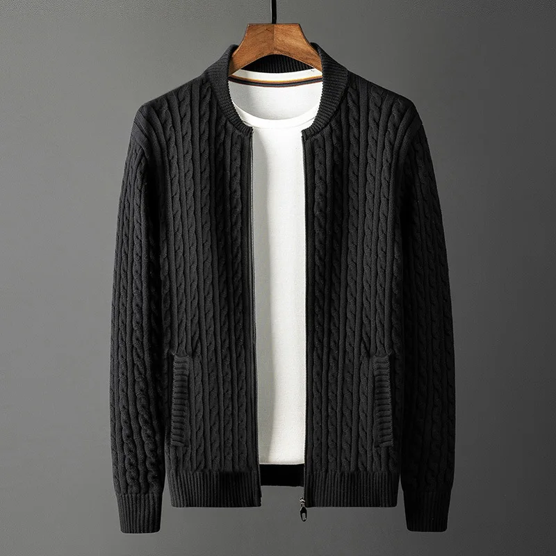 Men Winter Fall Knitted Sweater Coat Cardigan Sweaters Zip Cable Cardigan Jacket