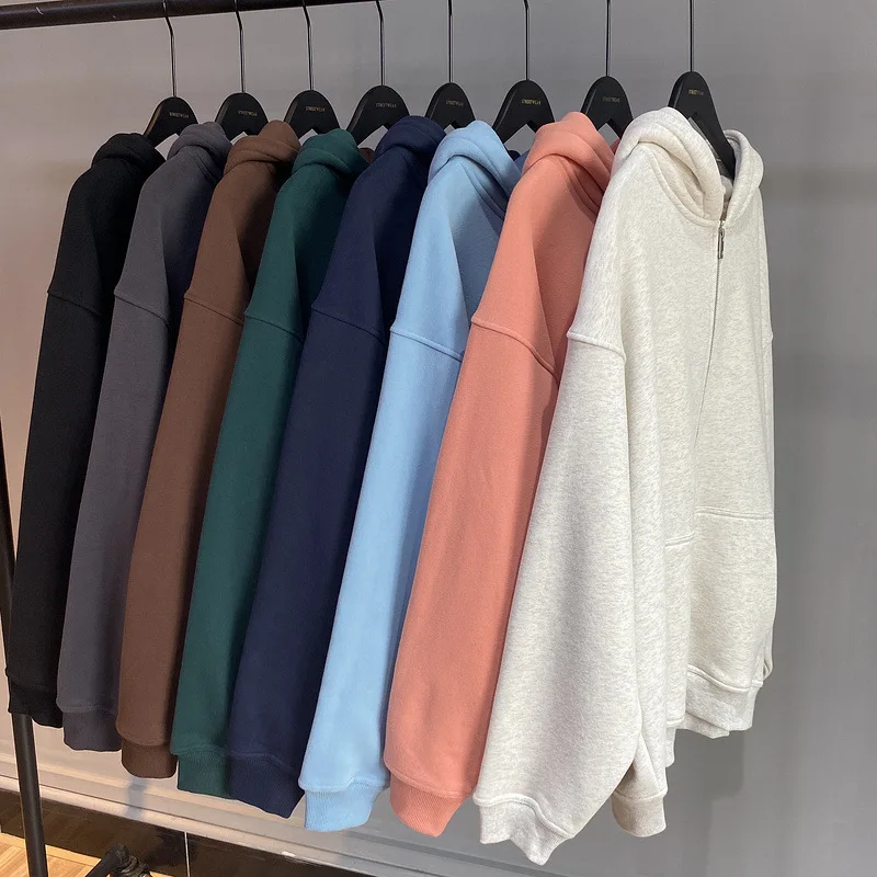 H5514 New Arrivals Winter Clothes Wholesale Custom 360 Gsm Cotton Blends Double Side Zipper Hoodies Zip Up Hoodies