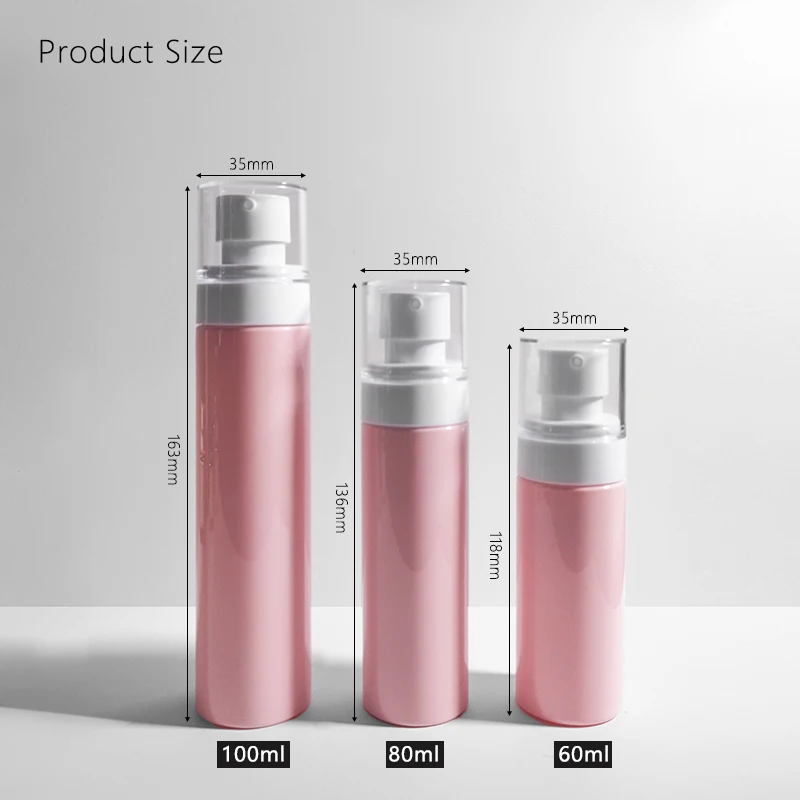 wholesale 60m 80ml 100ml airless pump bottle spray bottle cute packaging pump bottle with pink pump and lid