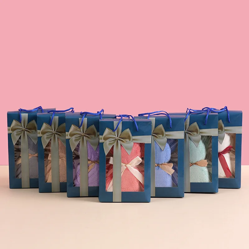 Hot Sale Cheap High Quality Logo 30X30 cm Towel Gift Set Coral Velvet Towel Set In Gift Box Gift Bear Wedding Towel For Guests