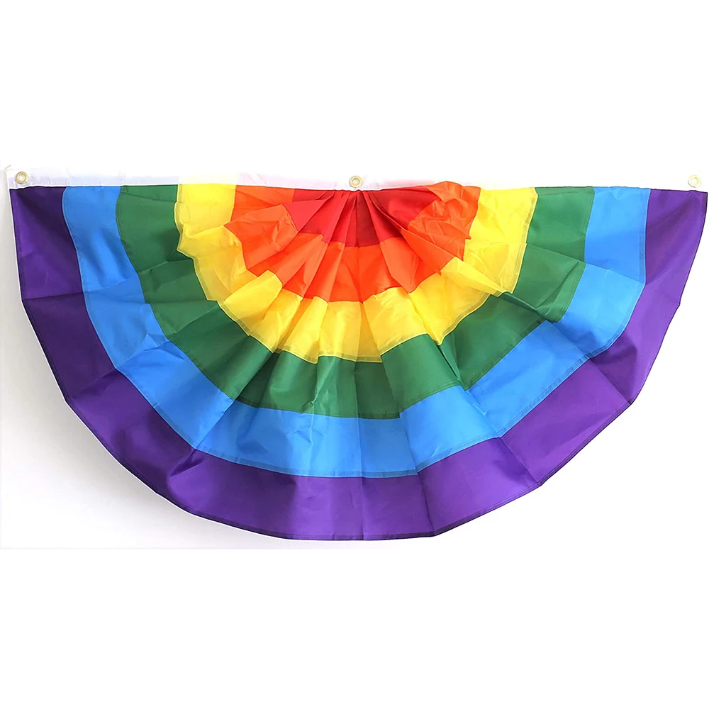 wholesale  3x6 Feet Pleated Fan Bunting Decoration Printed rainbow Fan Flag