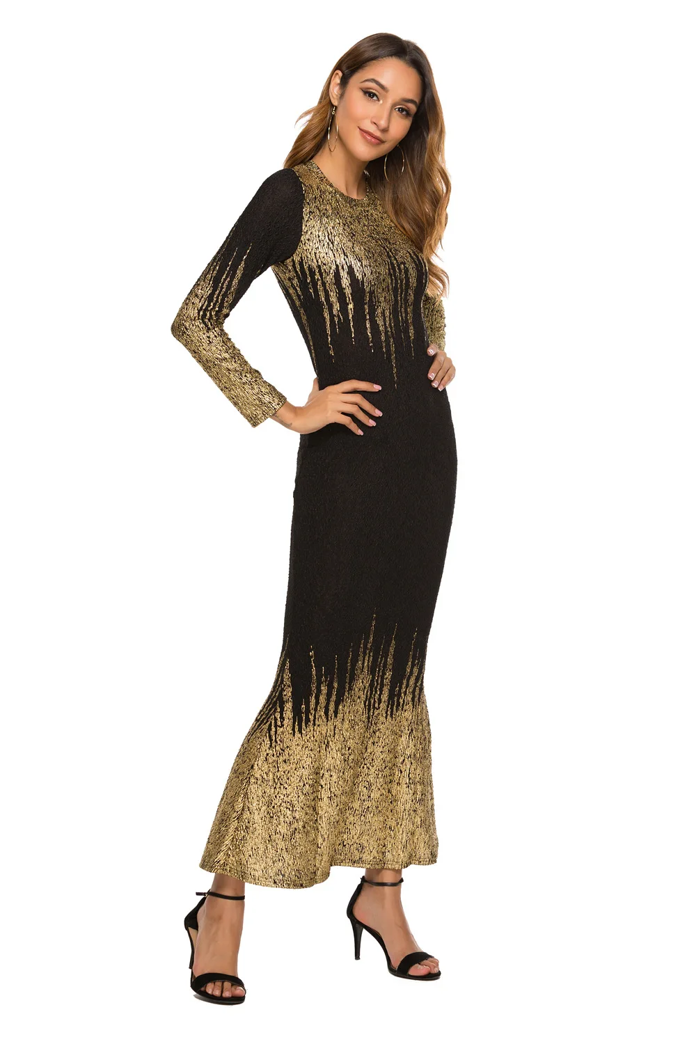 Bronzed Print Slim Long Sleeve fitness trendy clothing women dresses