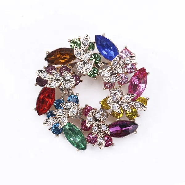 2022 Custom Wholesale Women Wedding Crystal Brooch Colorful Rhinestone Flower Brooches