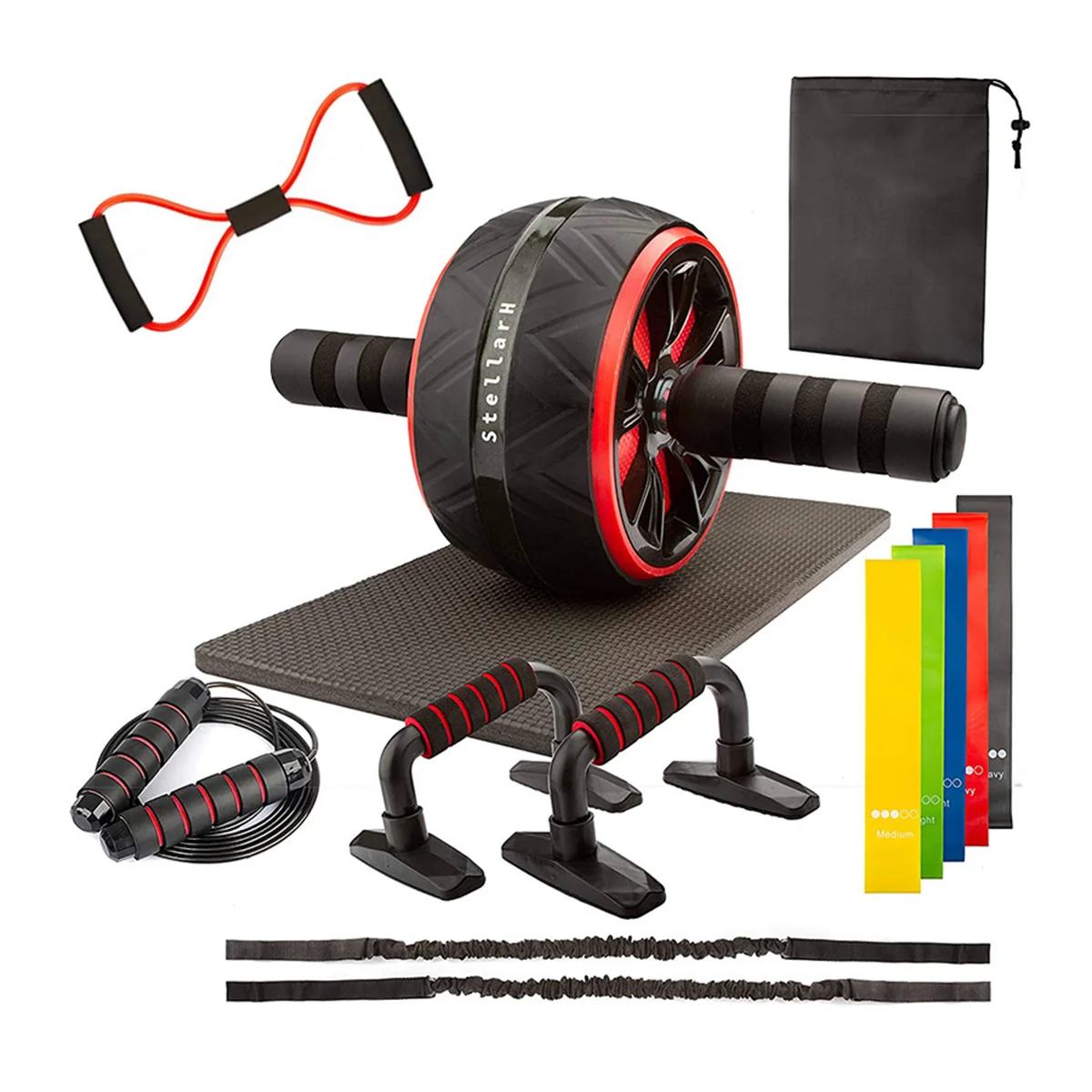 Fitness Muscle Training Resistance Band Jump Rope I Shape Push up Stand Bar Ab Wheel Roller Set for Home Exercise