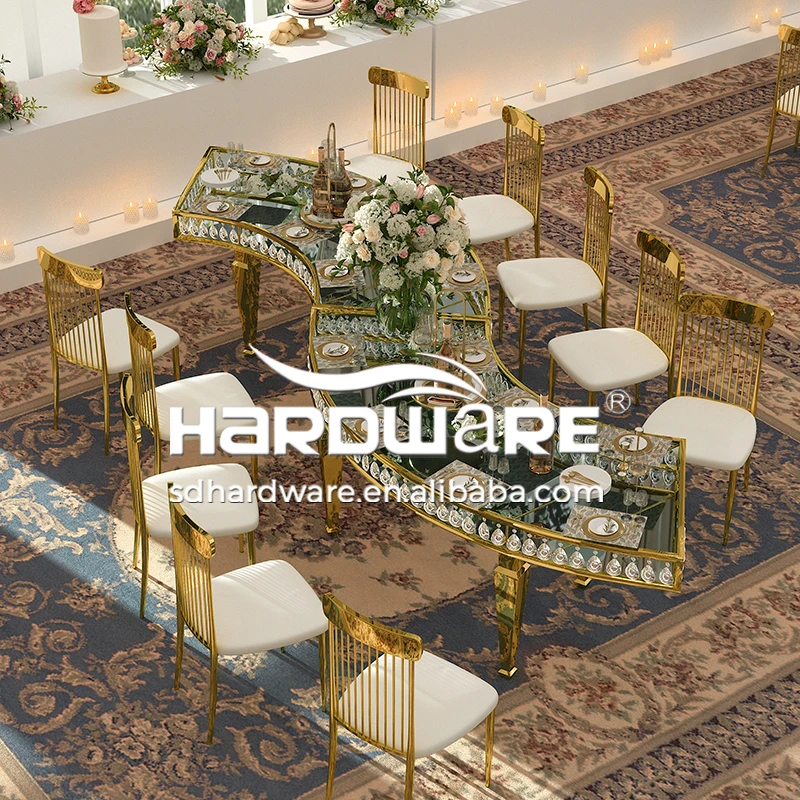 Фабрика королевских событий украшения Mdf полумесяц стол из нержавеющей стали