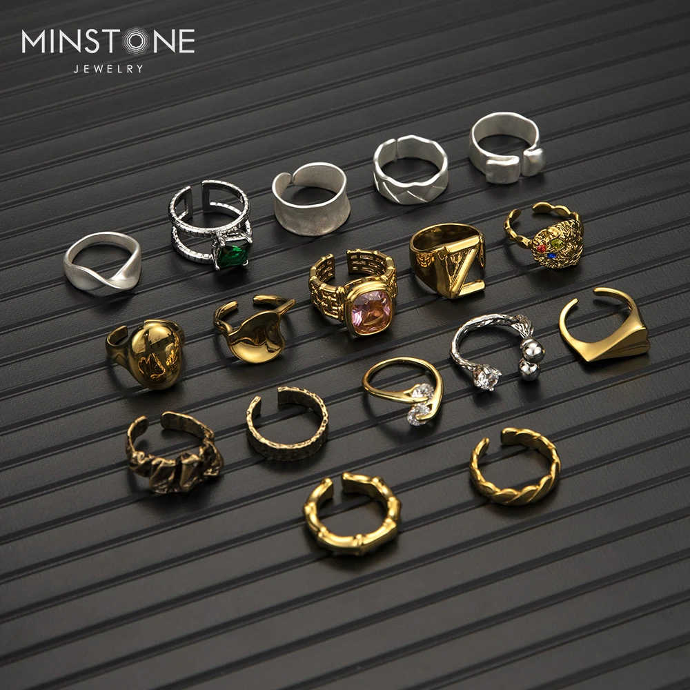 2022 new high quality brass matte silver plated trendy gold rings hiphop open rings for women