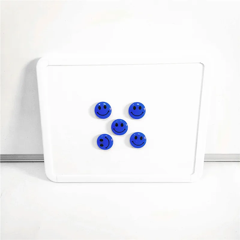 5 pieces of magnet plastic coated disc colored magnet smiling logo magnet for office and school