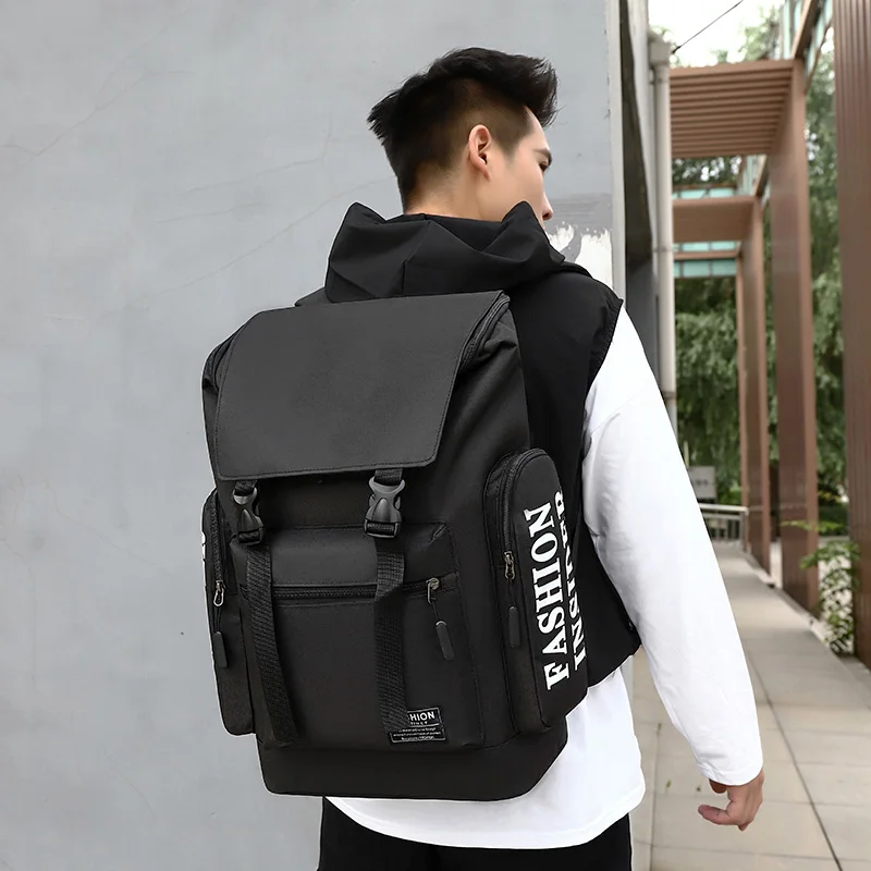 Unisex Buckle England Style Flap Top Black Printed Fashionable Waterproof Large Capacity Outdoor Business School Travel Backpack