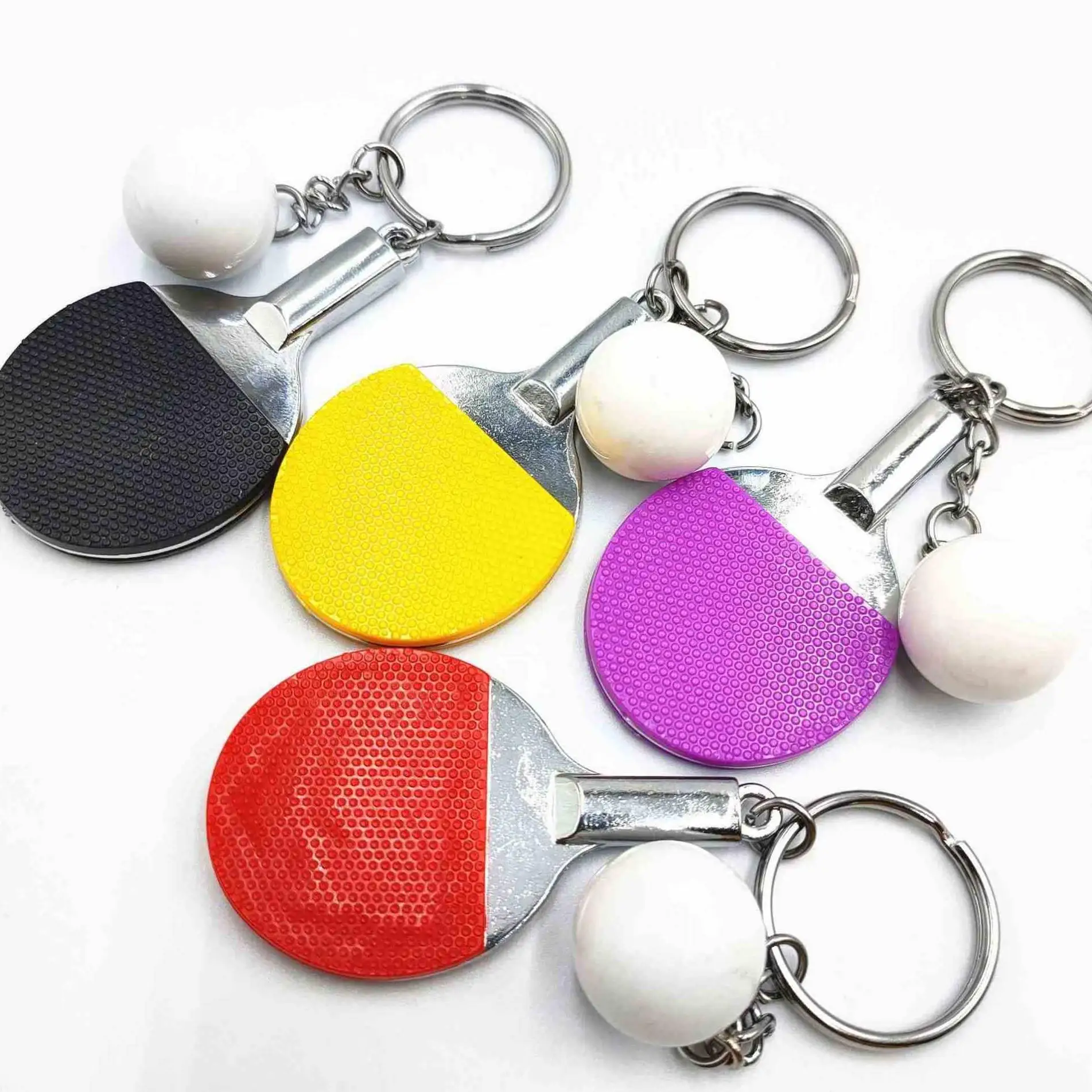 Wholesale promotion 3d mini Table Tennis simulation Keychain rings Racket Sports realistic chains
