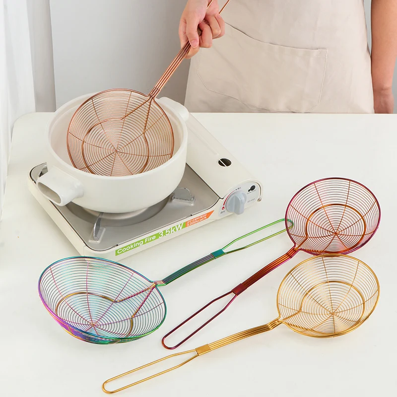 Manufacture Stainless Steel skimmer Filter Mesh Spoon Wire Frying Long Handle Strainer Spoon