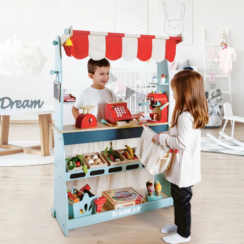 Factory modern family educational wooden supermarket grocery store pretend role play preschool kitchen toys
