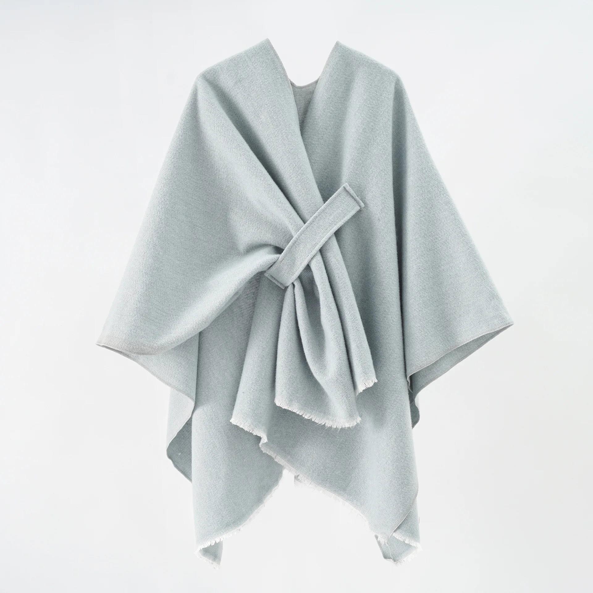 MIO Winter Women Knitted Shawl Blanket Solid Color Cardigan Sweater Cross Open Front Poncho Faux Cashmere Poncho Shawl Cape