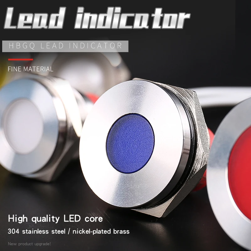 HBAN 16mm Led Pilot Indicator Light Rgb Stainless Steel Ip67 Waterproof Signal Lamp Panel Mount Pilot Light Led Indicator