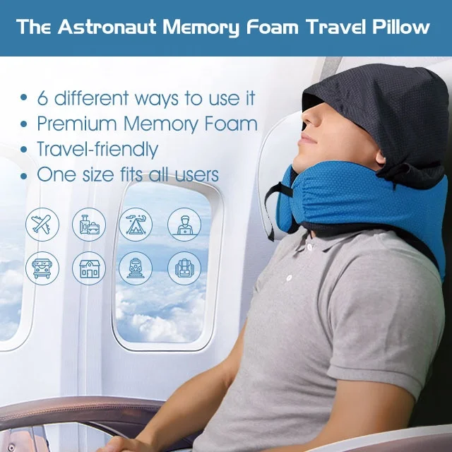 Patent 6-in-1 Memory Foam Travel Pillow with Detachable Hood Adjustable Airplane Pillow Hot sale Car Headrest Pillow Custom