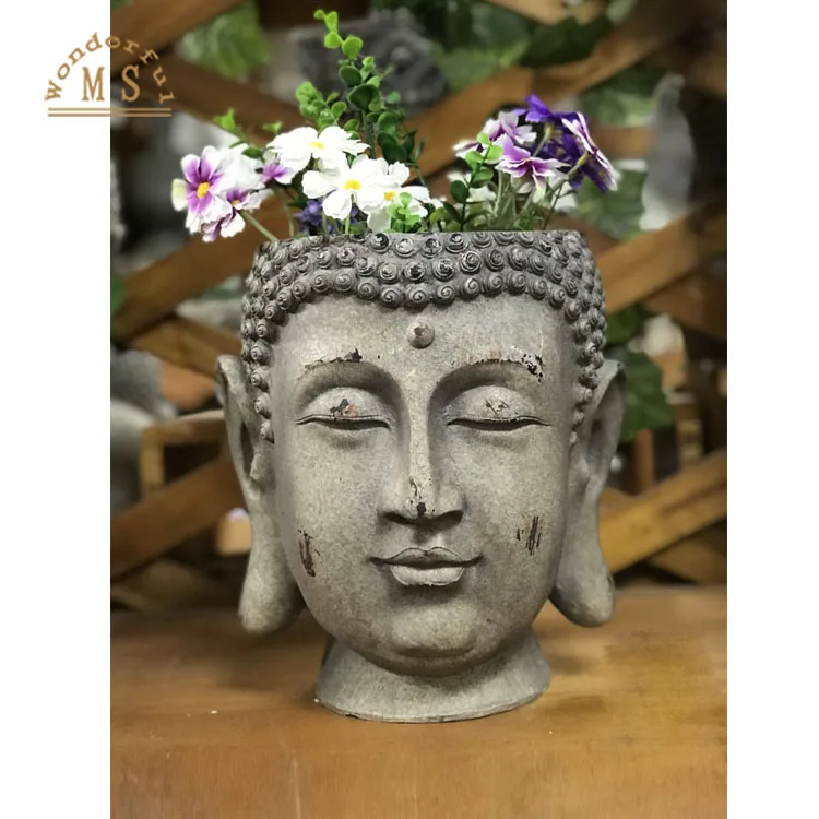 Hot Selling large buddha Head flower pot wholesale buda statues Magnesia budda design garden decoration