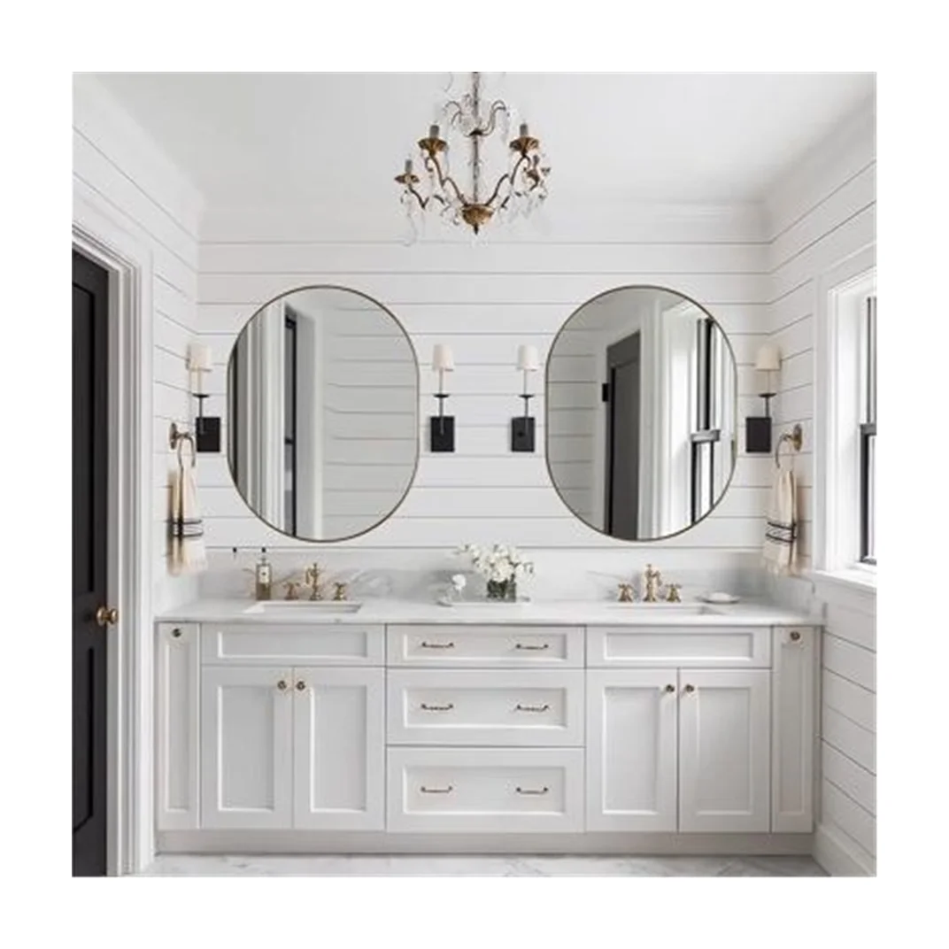 CBMmart  High End LED Mirror Solid Wood Oak Bathroom Furniture Cabinet Shaker Design Bath Vanity