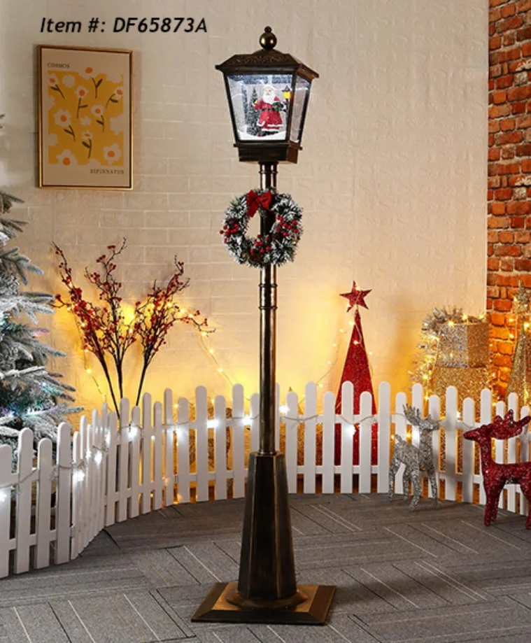 Porcelain Lighted House Christmas Village Christmas LED Lantern w Snowing Function & Music Handmade Snow Santa Claus Figurines