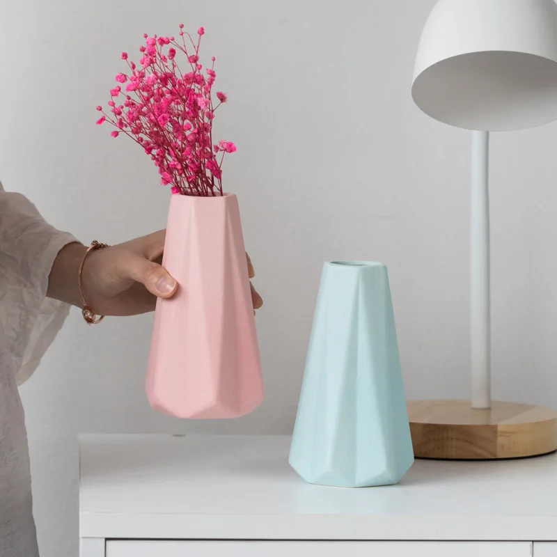 
Rough Pottery Diamond Origami Ceramic Vase Wide Mouth Morandi Simple Modern Living Room TV Cabinet Home Furnishings 