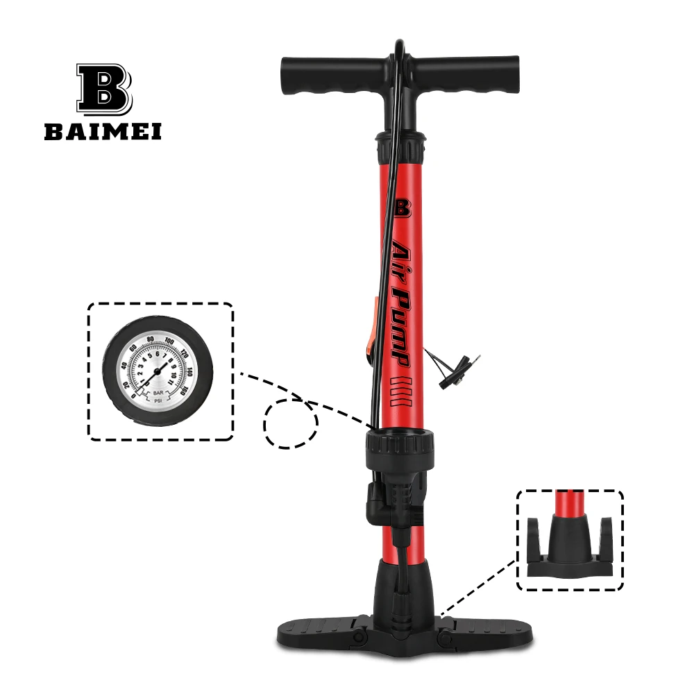 BM 160 Psi Presta Schrader Valve Tire Bike Air Pump Bicycle Pump Floor Cycle Portable With Pressure Gage Air Pump