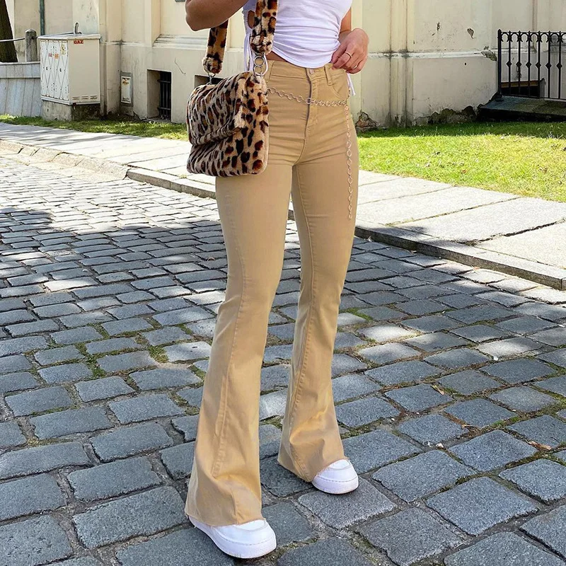 
Indie Aesthetic Slim Brown Flare Jeans Y2K Vintage High Waist Mom Pants 90s Fashion Women Denim Trousers E girl Clothing 