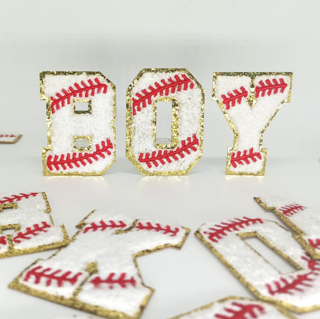 Baseball Softball Stitch Chenille Letter Patch 2.75 Inches A-Z 0-9 Numbers Iron On Applique Clothing Bag Hat Art Craft patch
