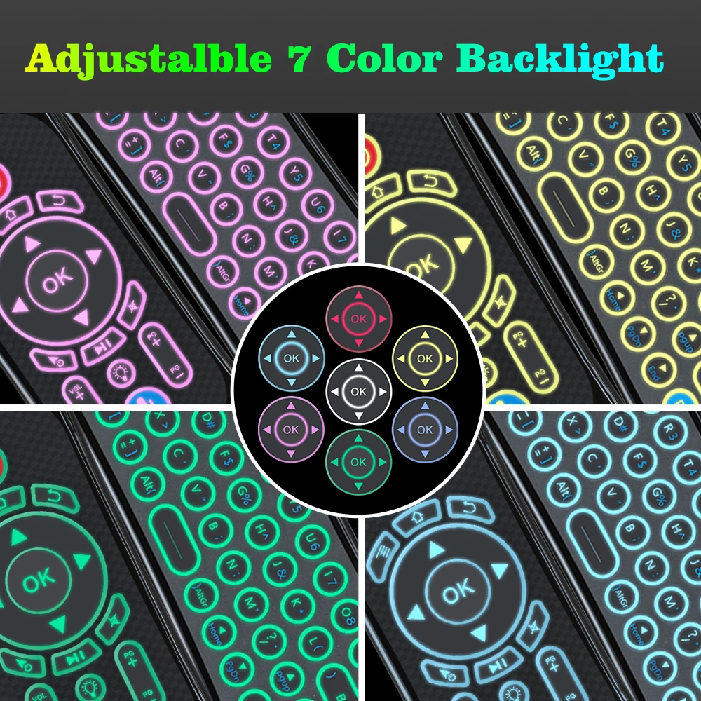 Custom Logo T 120 Air Mouse with 7 Color Backlight Support Voice Search Motion Sensing and IR Learning Remote Control