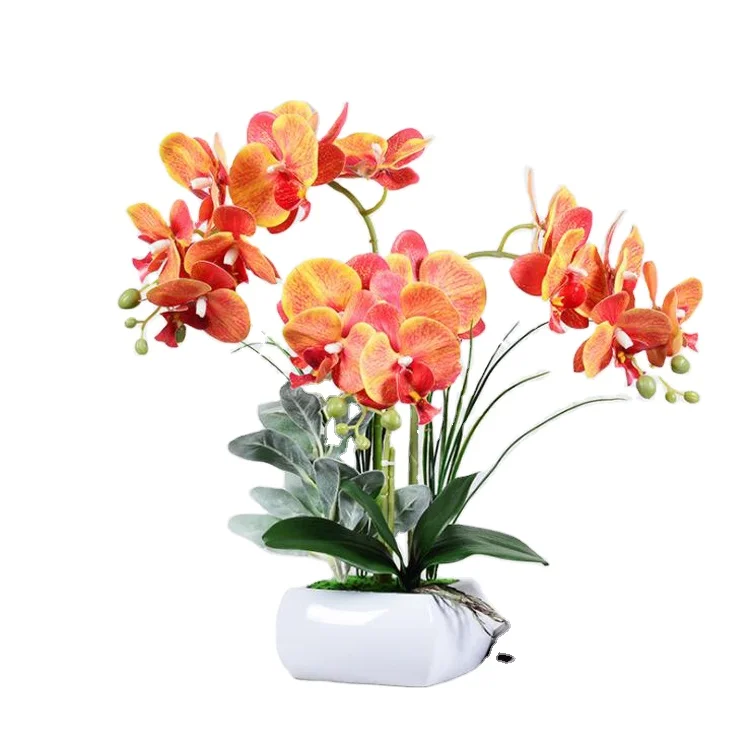 High Quality Artificial Orchid Latex Silk Flowers Bonsai Home Decorative Phalaenopsis Orchid Real Touch Plant Orchid Pot Set