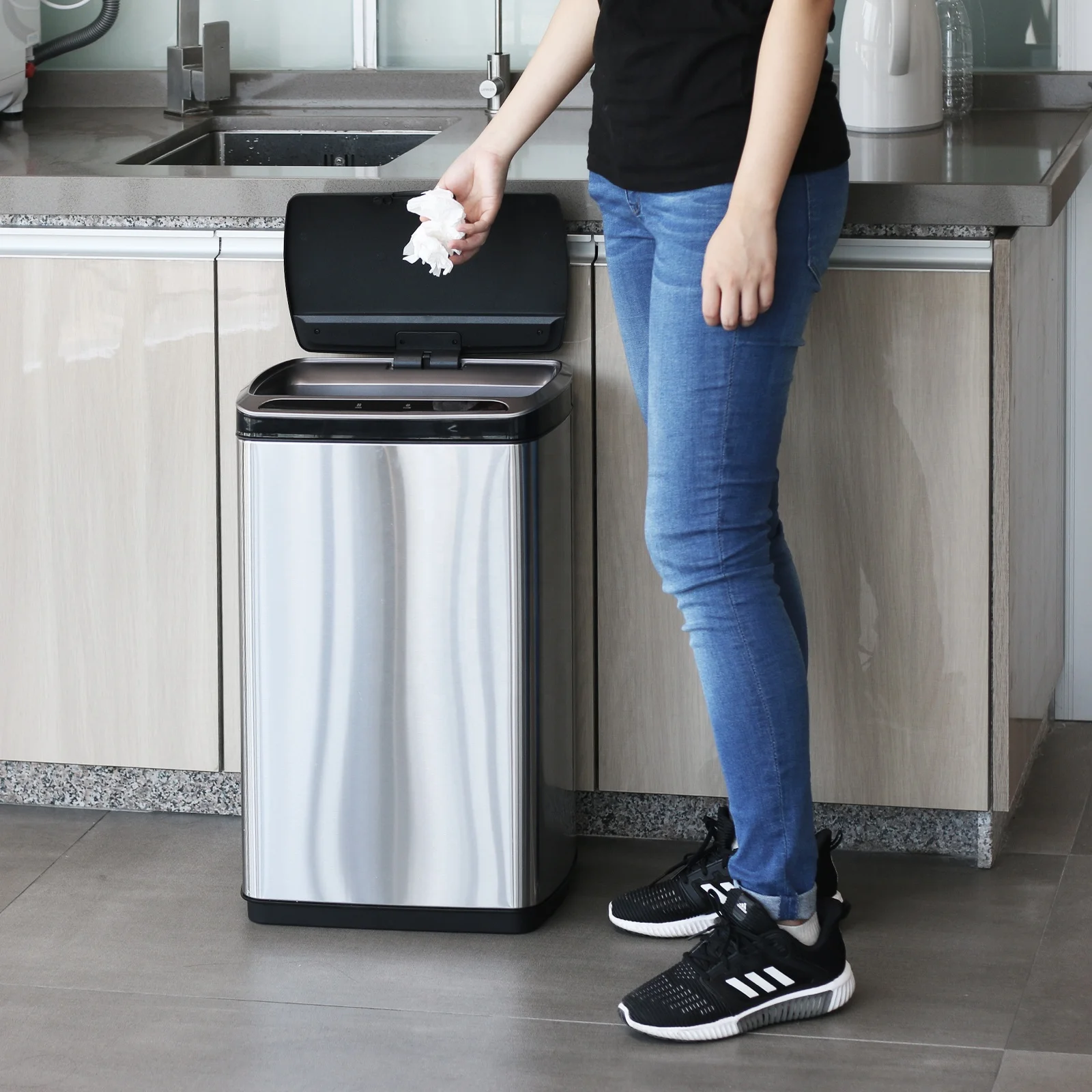 50l  Sensor Bins Trash Bin Smart Automatic Sensor Trash Can Stainless Steel Waste Bin Kitchen Trash Cans