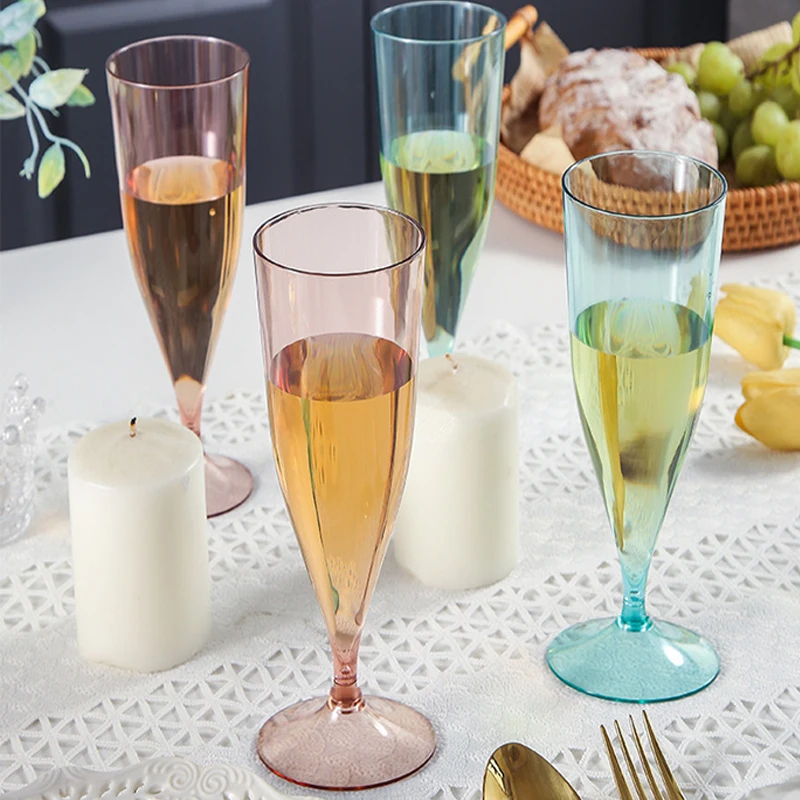 Custom Plastic Wine Goblets Glasses 1 Piece Champagne Flutes Personalized Champagne Flutes