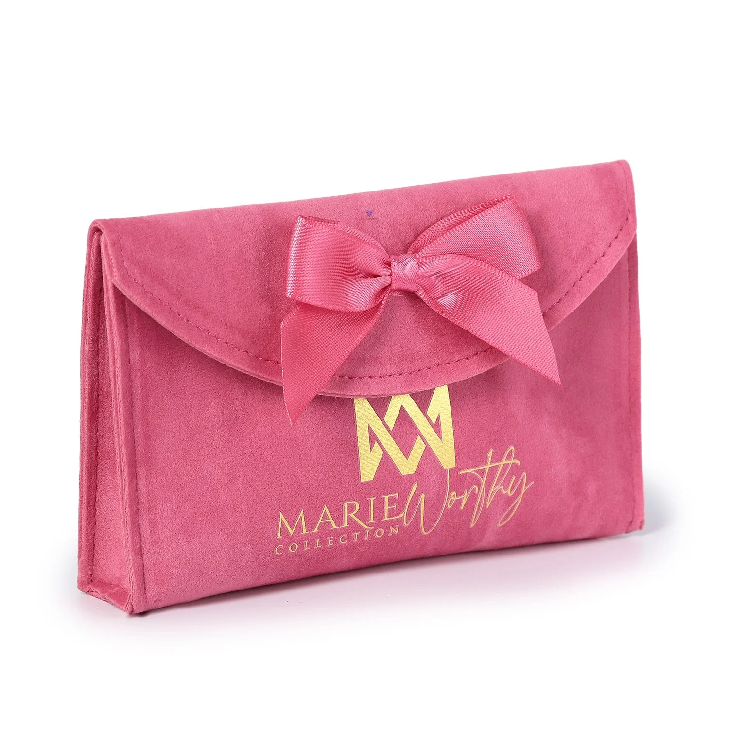Wholesale makeup package bow-knot gift bracelet necklace jewelry pouch pink velvet cosmetic packaging bags with logo