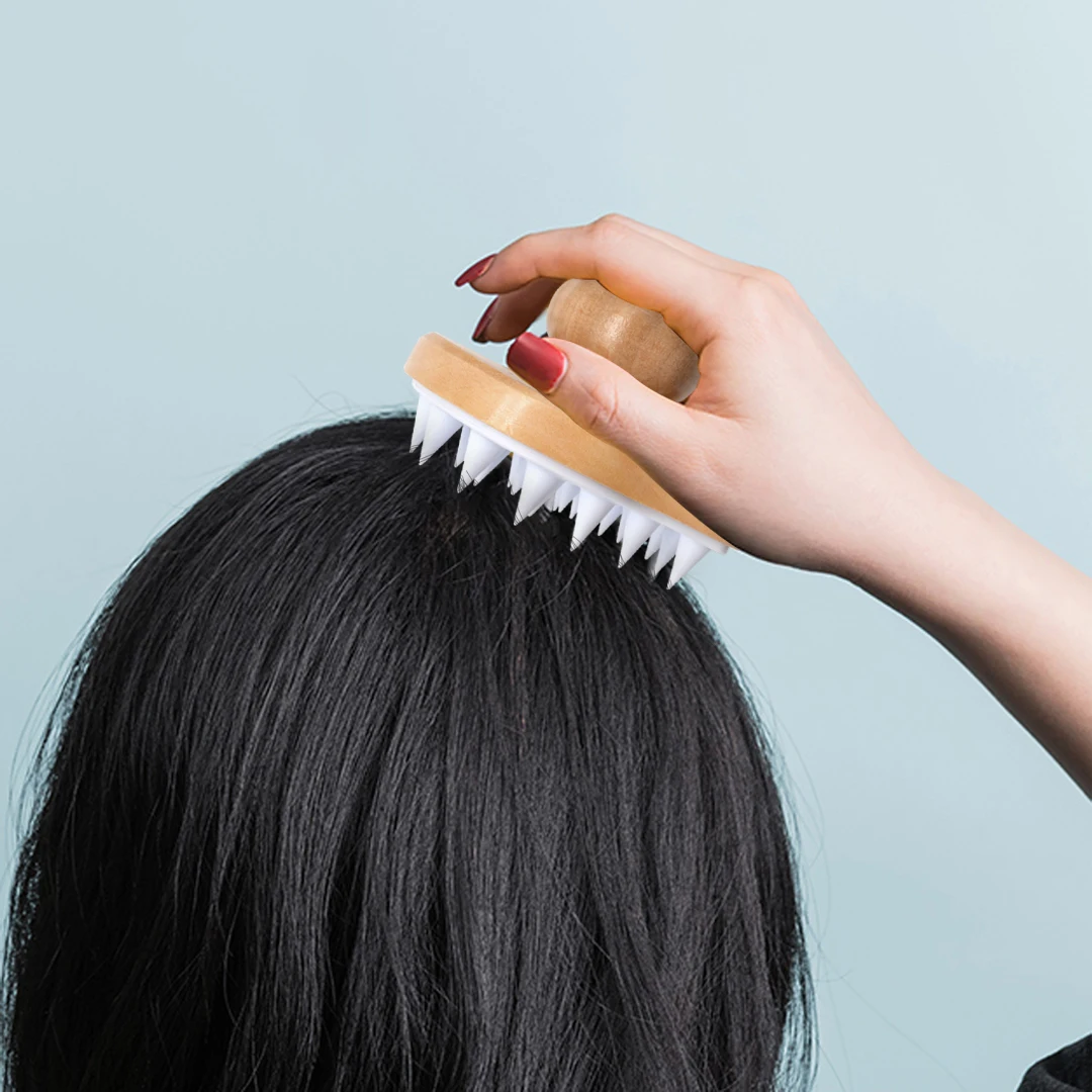 Natural Eco Friendly Wood Handle Hair Shampoo Massage Scalp Brush Silicone Scalp Hair Brush