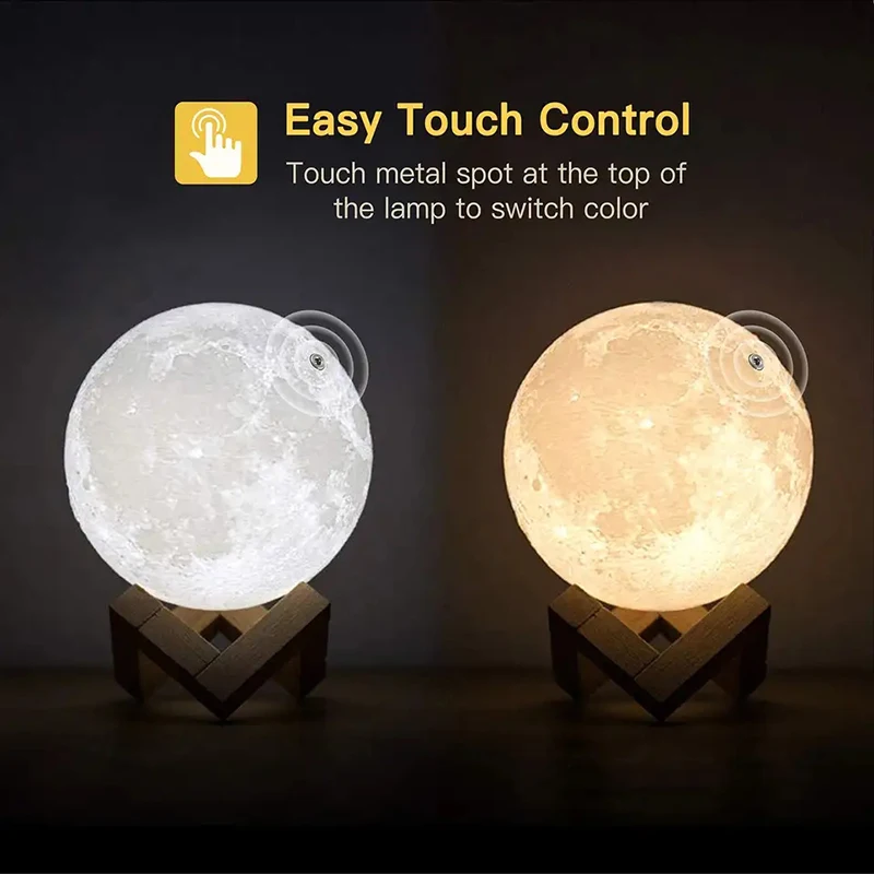 16 Colors Moon Lamp 15cm 3D Printing Starry Sky Night Light USB Rechargeable Moon Light LED Starry Moon Lamp Children Christmas