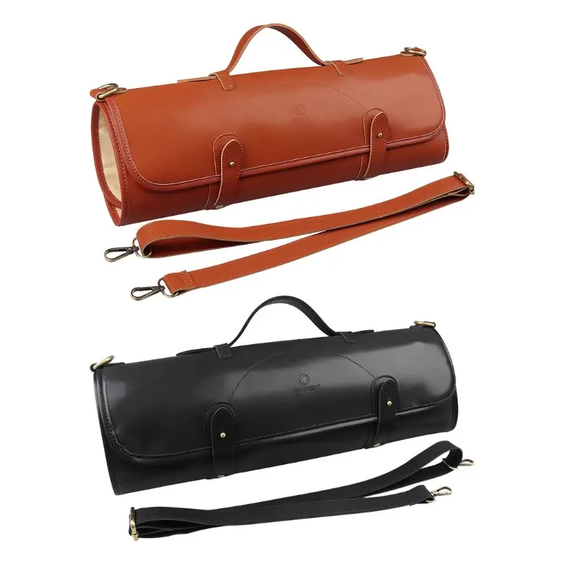 Portable Cooking Knife Roll-Double Layer Bag Leather Pouch Bag Pocket Knife Multi Tool Pouch With Adjustable Shoulder Strap