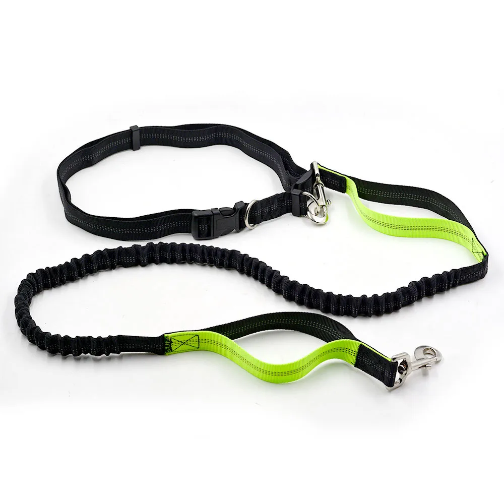 Double Handles Durable Bungee Waist Leash Hands Free Dog Leash for Walking Jogging and Running Dog Solid Reflective
