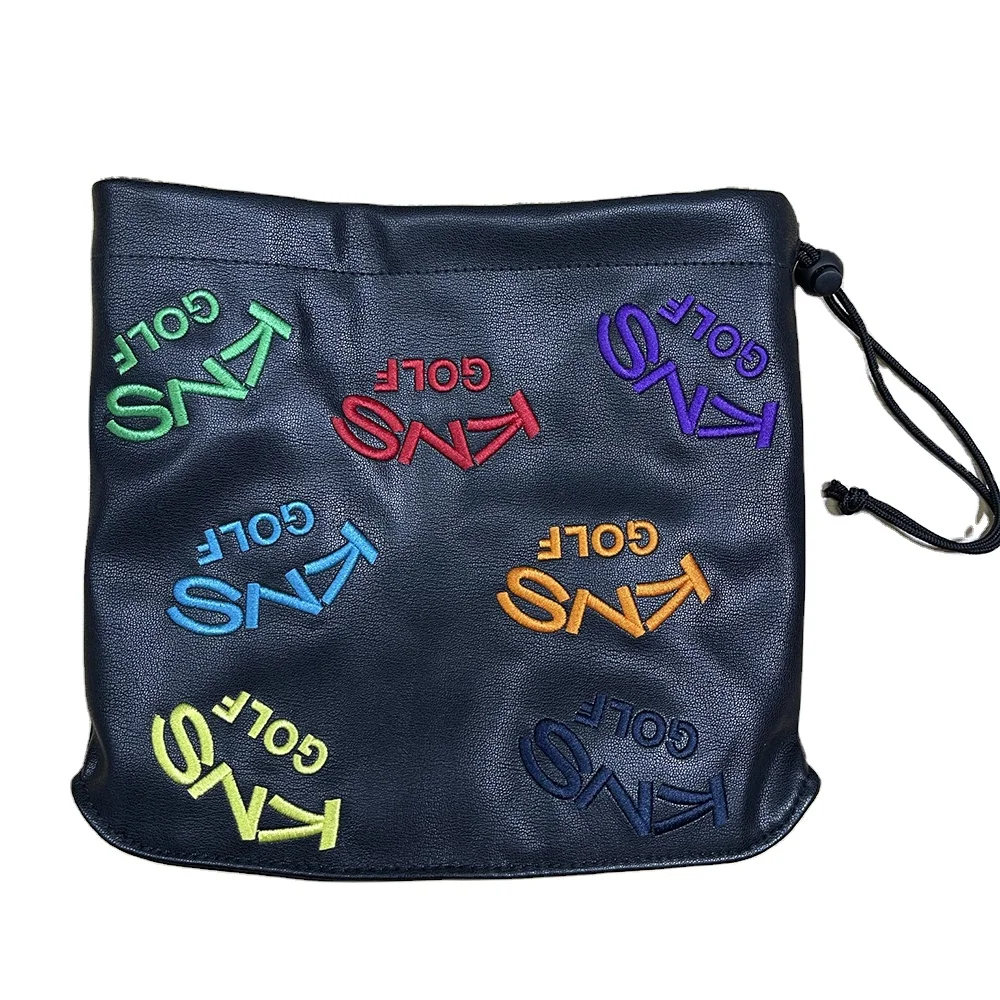 Black Durable PU Leather With Embroidery Logo Golf Customized Waterproof Valuables Leather Pouch Bag