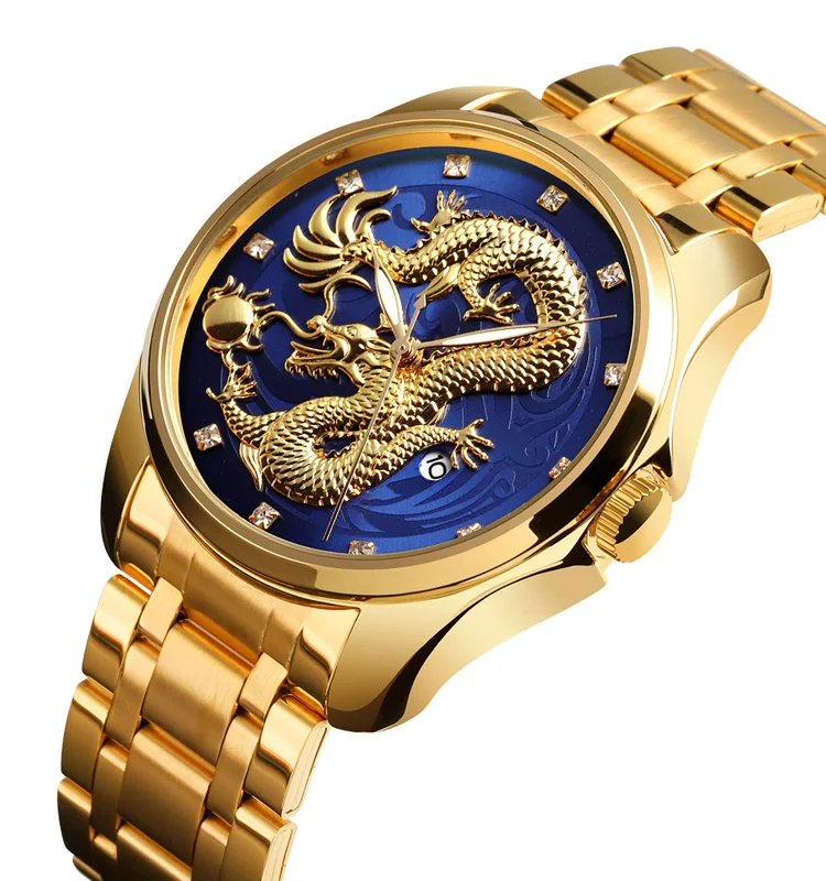 skmei wristwatch golden dragon totem quartz watch skmei 9193 men clock