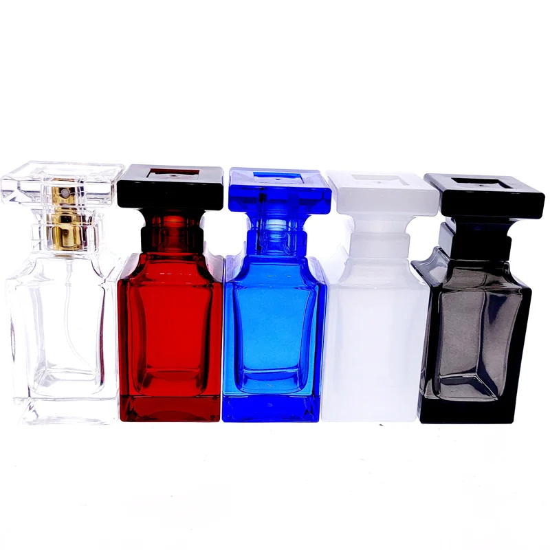 Spot botellas para perfumes glass blue wine red bayonet 50ml spray color perfume bottle