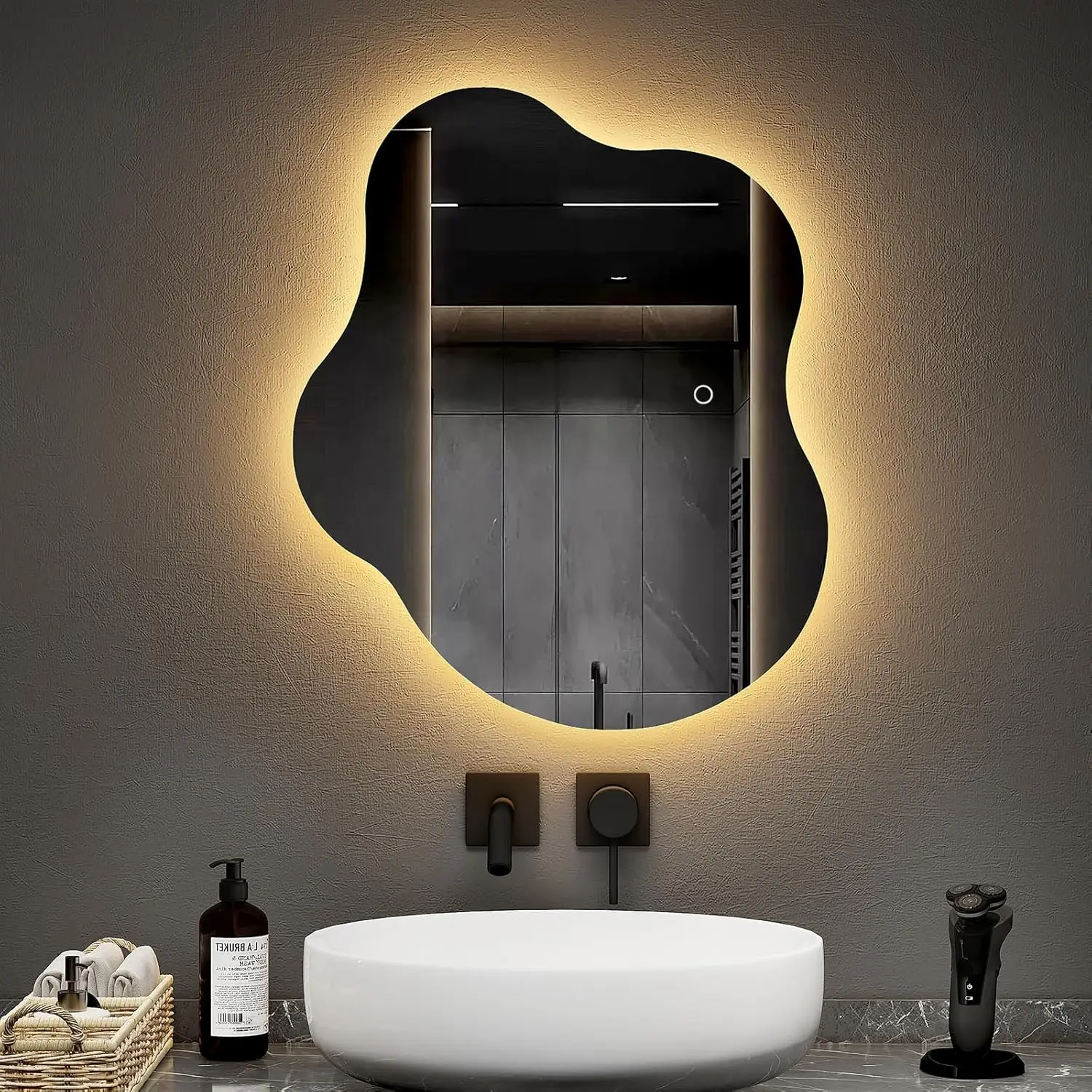 Factory direct selling touch switch modern intelligent bath mirror irregular hotel bathroom mirror with lighting