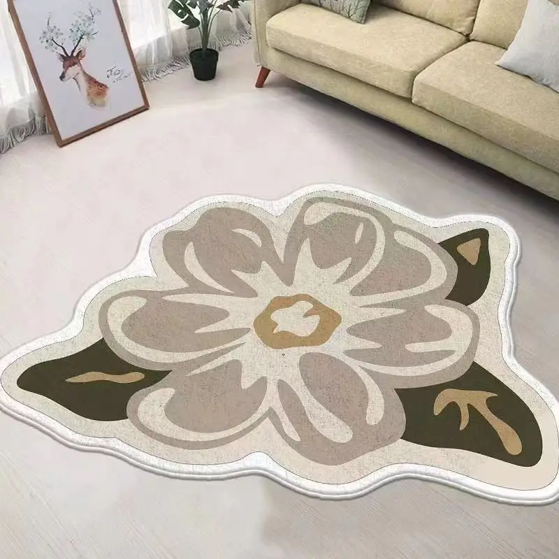 Washable Toilet Bath Mat Absorbent Non-Slip Thick Soft Floor Bathroom Sink Commode Contour Fluffy Rose Shape Bathroom Print Rug