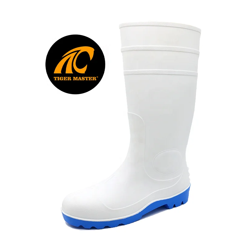 White Food Industry Waterproof Anti slip Chemical Resistant CE Steel Toe Puncture Proof Custom Print PVC Safety Rain Boots
