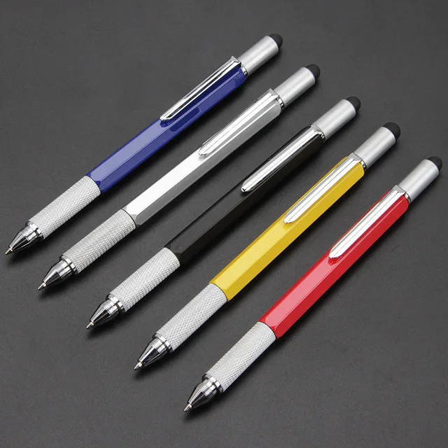 Plastic material 6 In 1 Multi function Tool stylus pens with Ruler and Screwdriver multi-purpose Tool ballpoint pens for gifts