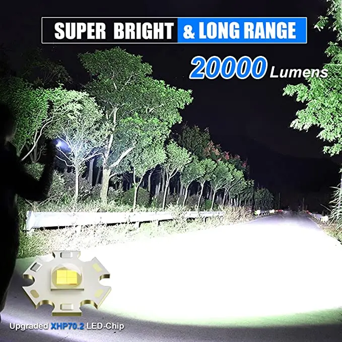 Flashlights 10000 High Lumens Rechargeable Flashlights Led torch XHP70.2 Super Bright Handheld Flashlights for Emergency Camping