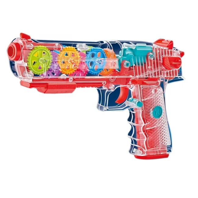 RTS Colorful Electric Toy Flashing Light B/O Transparent Toy Gun Concept Gun Toy With Music