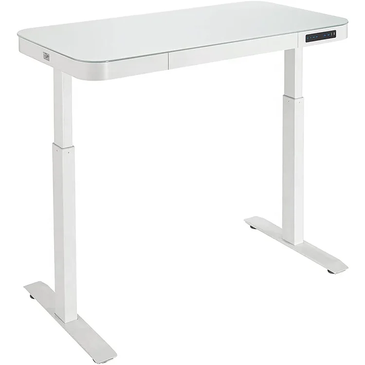 Height Adjustable Smart Wireless Charging Computer Tempered Glass Top Electric Standing Desk