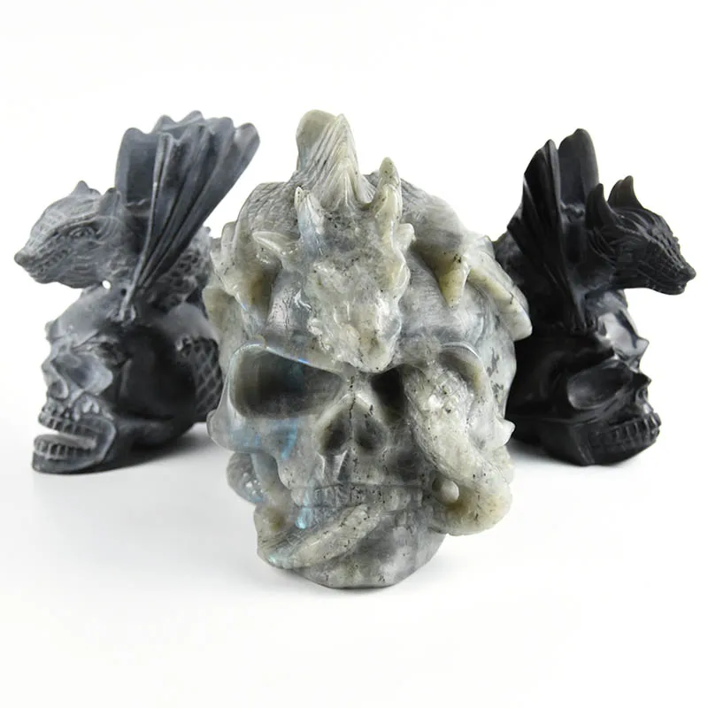 High Quality Crystal Obsidian Skulls Hand Carved Skulls With Snake Carved