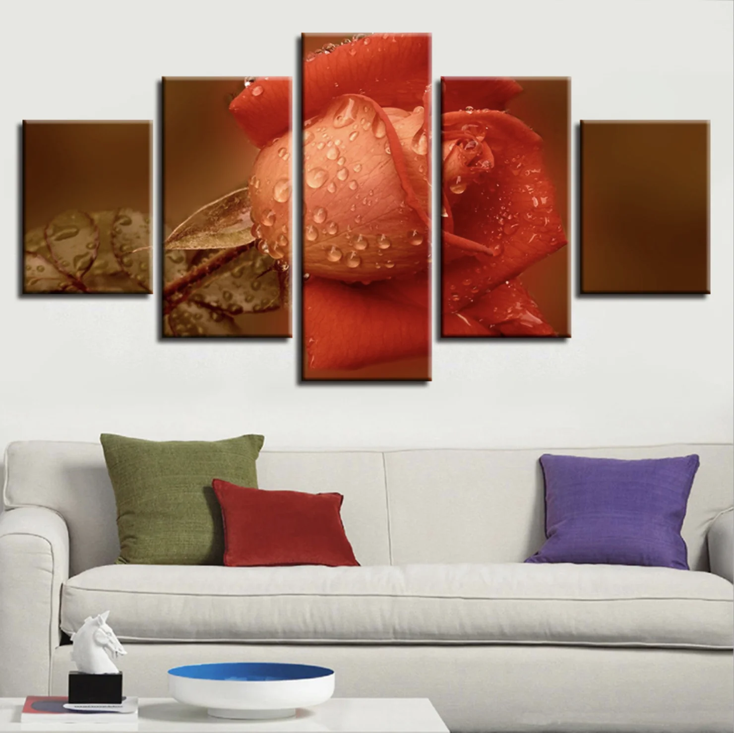 Gallery Wrap 5 Panel Gift Wall Picture Art Decor Red Rose Flower Canvas Prints for Living Room Decoration