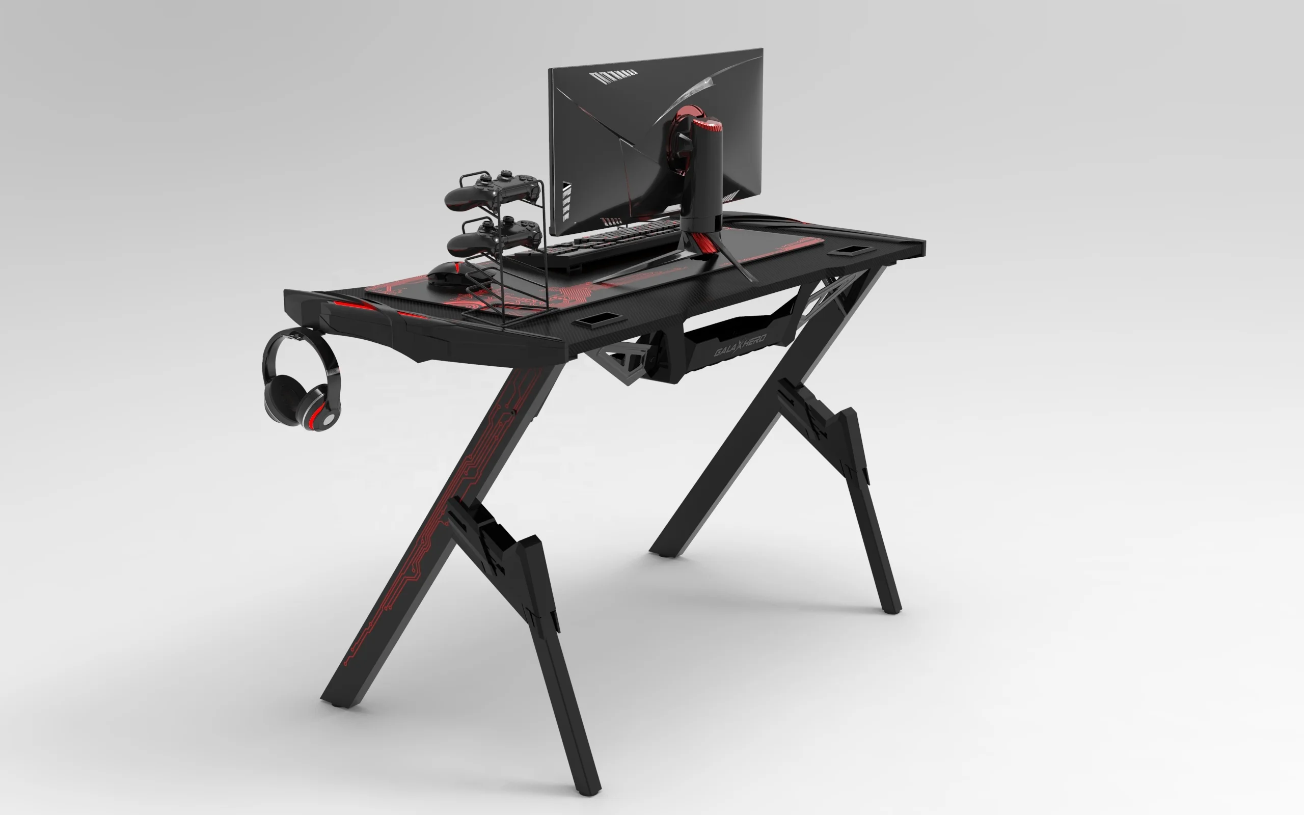 S  NEW ITEM 1.2m Latest design RGB  LED light gaming table PC computer   gaming desk with carbon fiber  MDF desktop