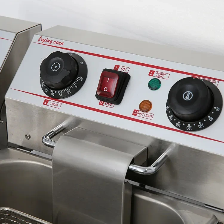 New 172A electric double tank 2 basket 26 liter deep fryer with circuit breaker and oil faucet French fries chicken high power